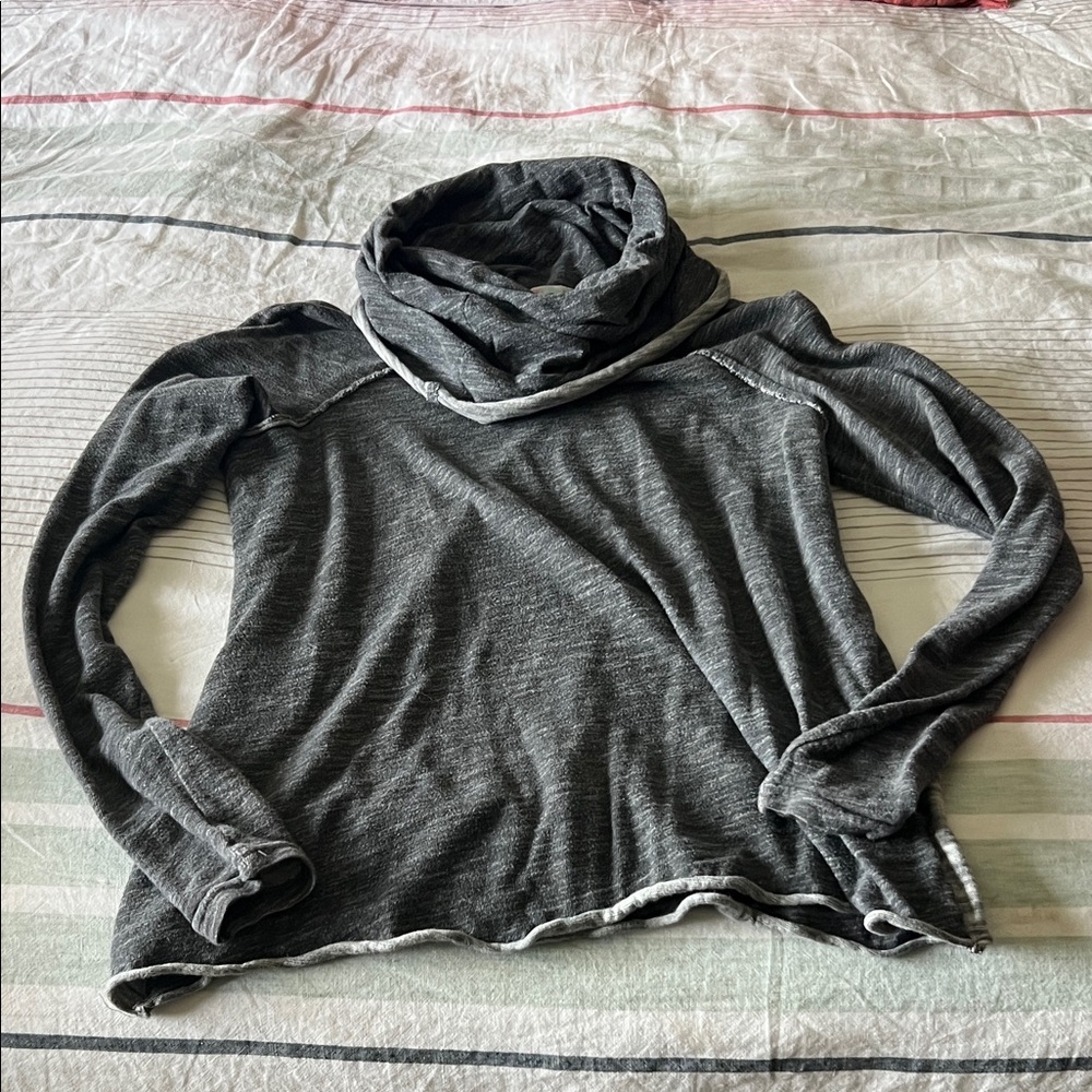 FP Cozy two toned Gray/bkack Women's casual top with funnel neck